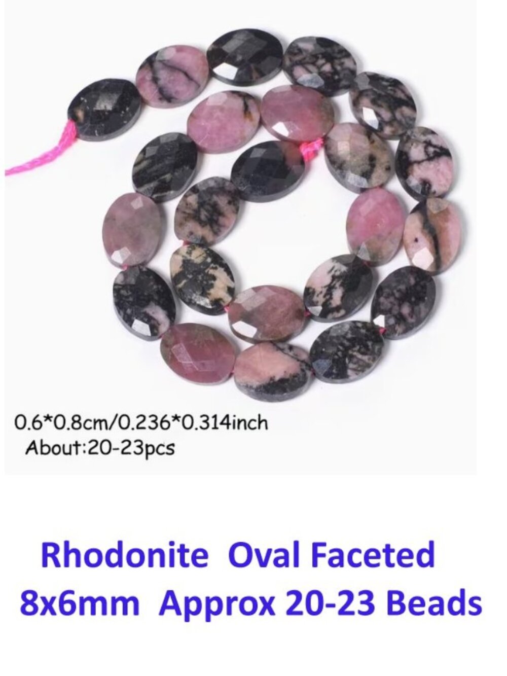 Rhodonite  Oval Faceted  Beads  8x6mm  20-23 Beads